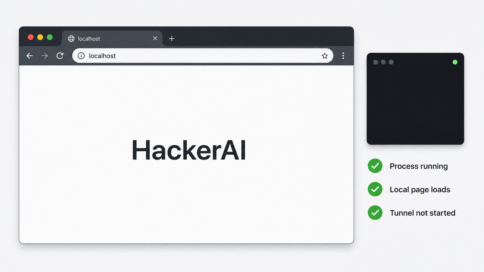 Browser loading the HackerAI development interface on a local address before remote access is enabled